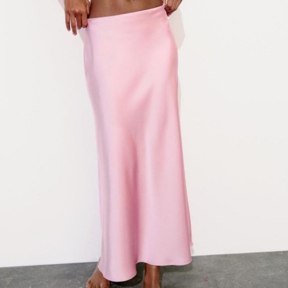 ZARA SATIN EFFECT MIDI SKIRT - Picture 1 of 5